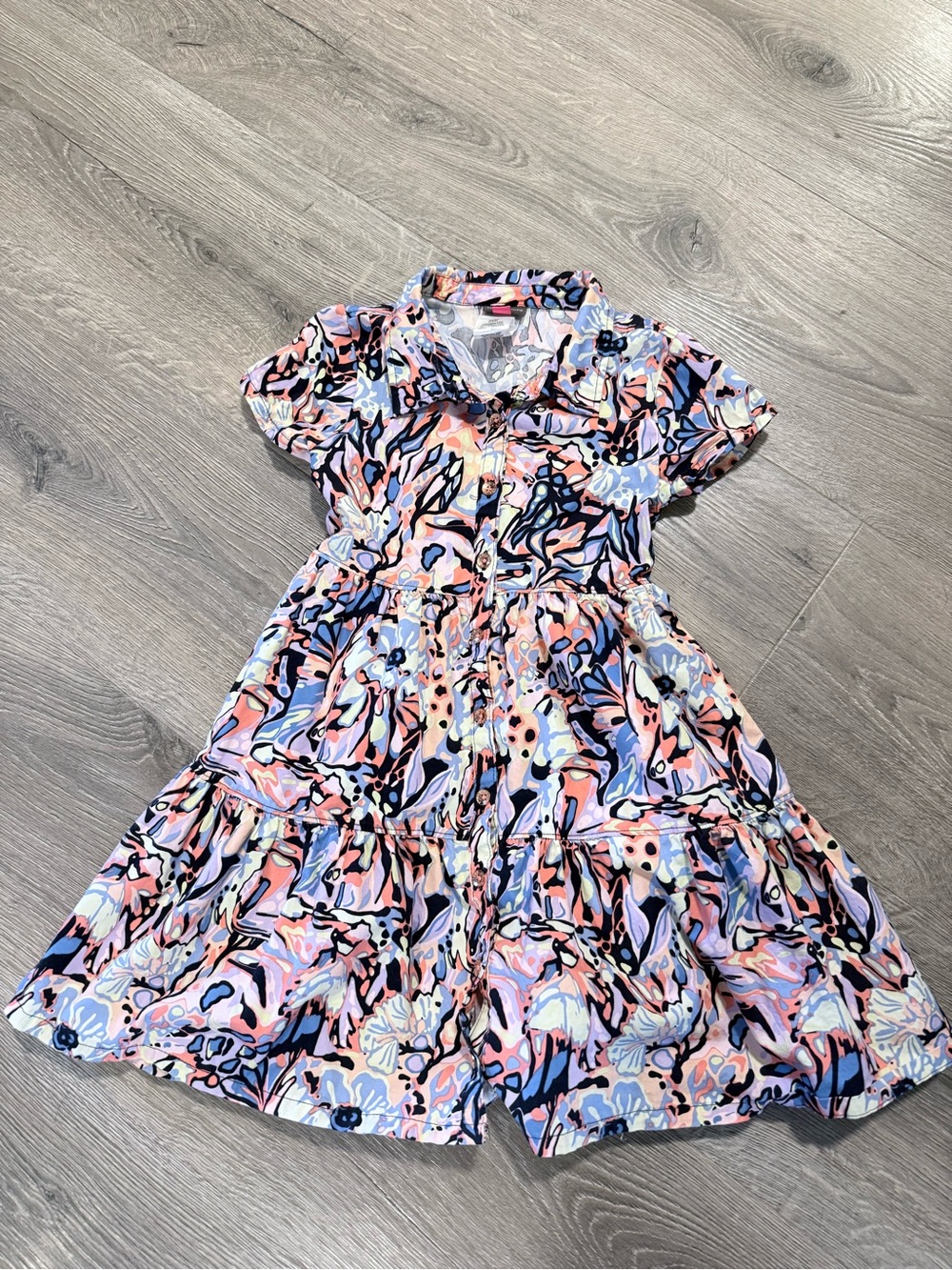 Vince Camuto Girls' Pink, Blue & Black Abstract Floral Dress